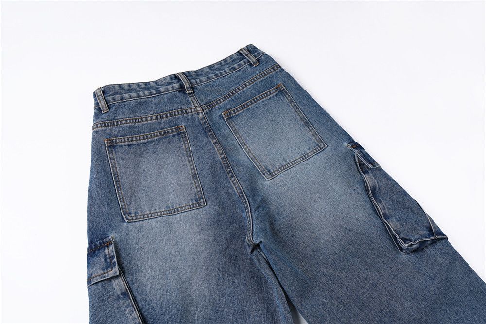 Jean Street men's multi-pocket distressed loose washed work jeans Size US 32 / EU 48 - 5 Thumbnail