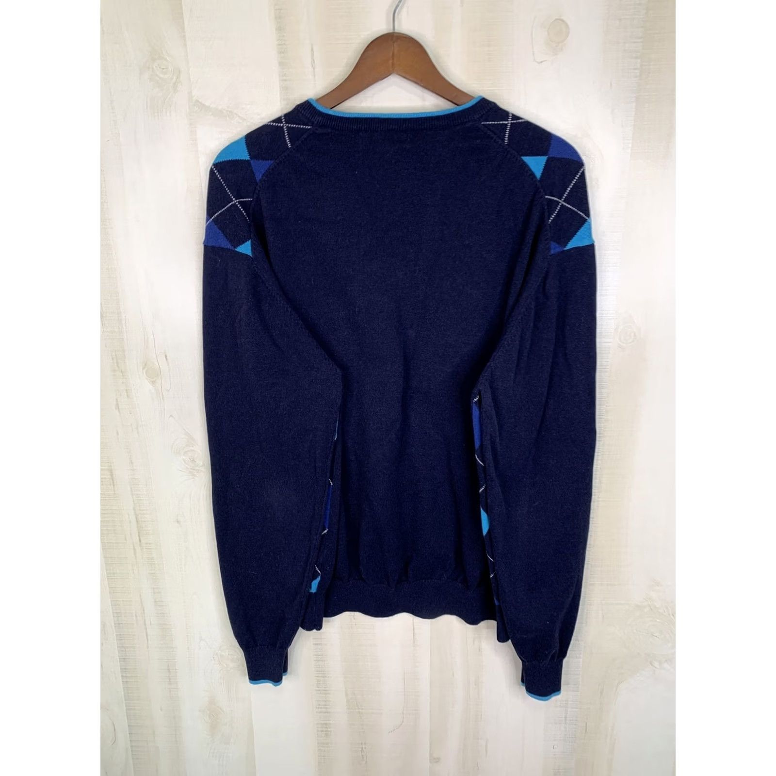 Vintage Toscano Firenxe 100% Combed Cotton Navy Blue Argyle V-Neck Mens Sweater XL-11834 Size US XL / EU 56 / 4 - 7 Thumbnail