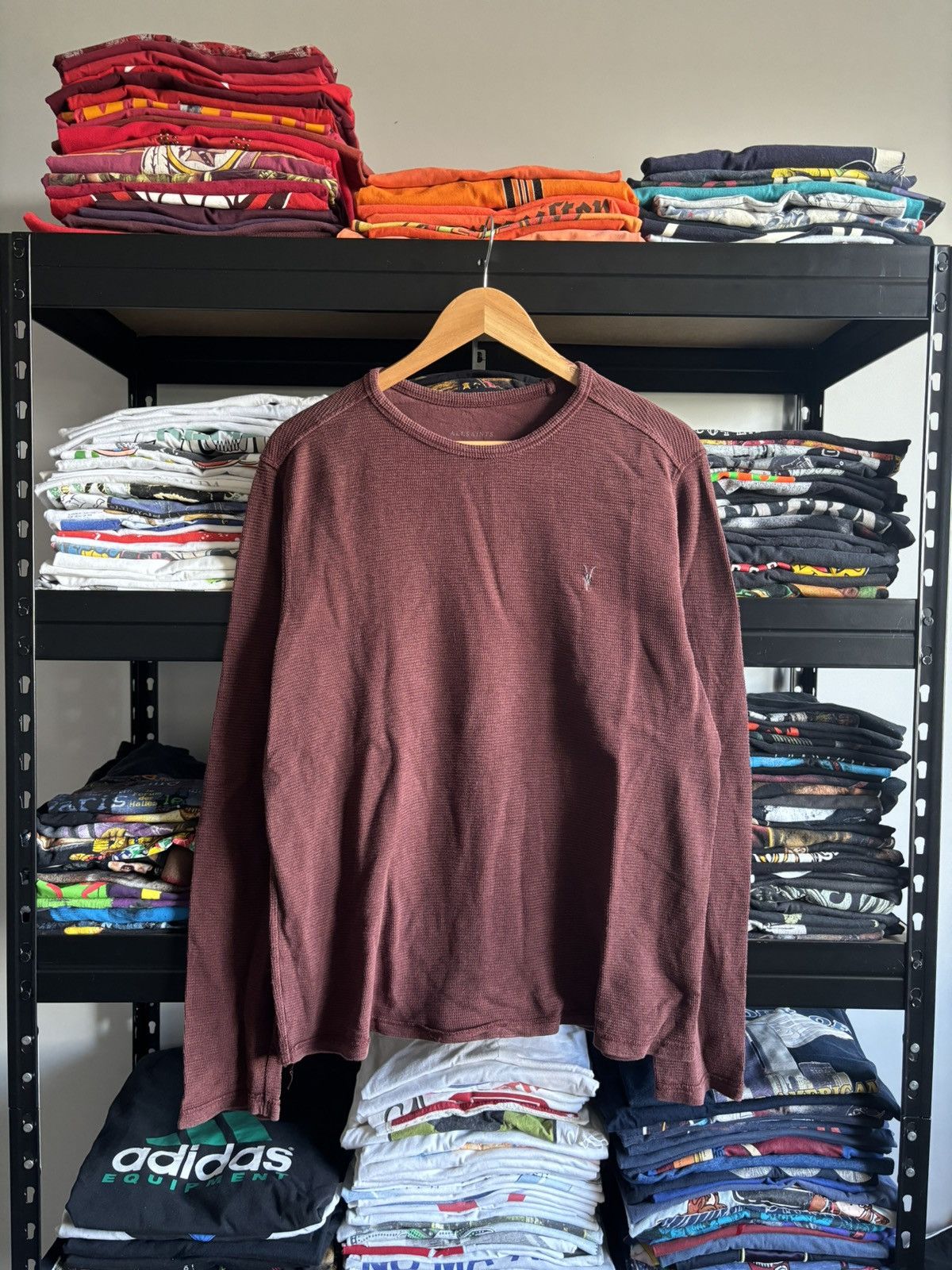 Allsaints Allsaints Clash Logo Brown Waffle Long Sleeve T-shirt Tee Size US L / EU 52-54 / 3 - 1 Thumbnail