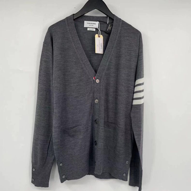 Thom Browne Thom Browne Grey Striped Wool Cardigan-dmc Size US M / EU 48-50 / 2 - 1 Thumbnail