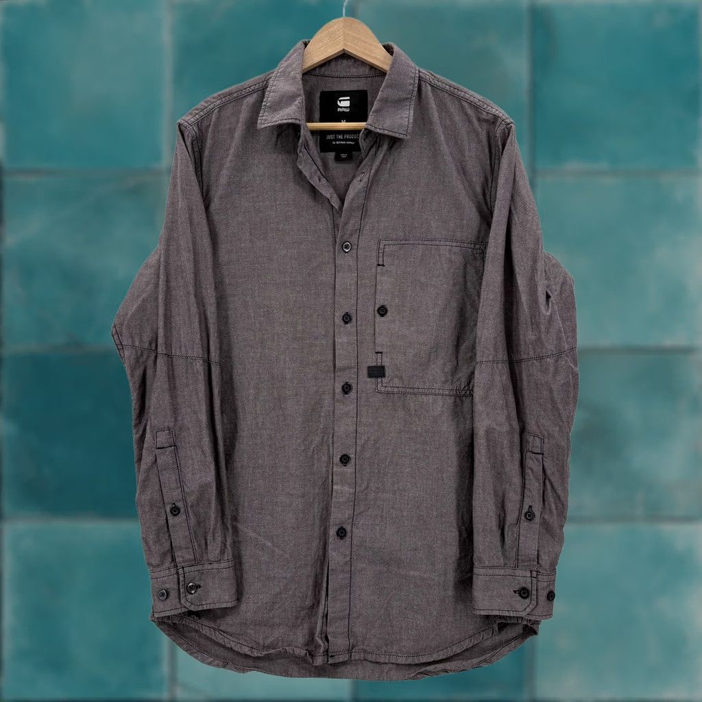 Vintage G-Star RAW Shirt Mens M Gray Solid Button Up Long Sleeve Casual 90s Grunge Cotton Leather Pockets Carded Vintage No Size US M / EU 48-50 / 2 - 1 Thumbnail