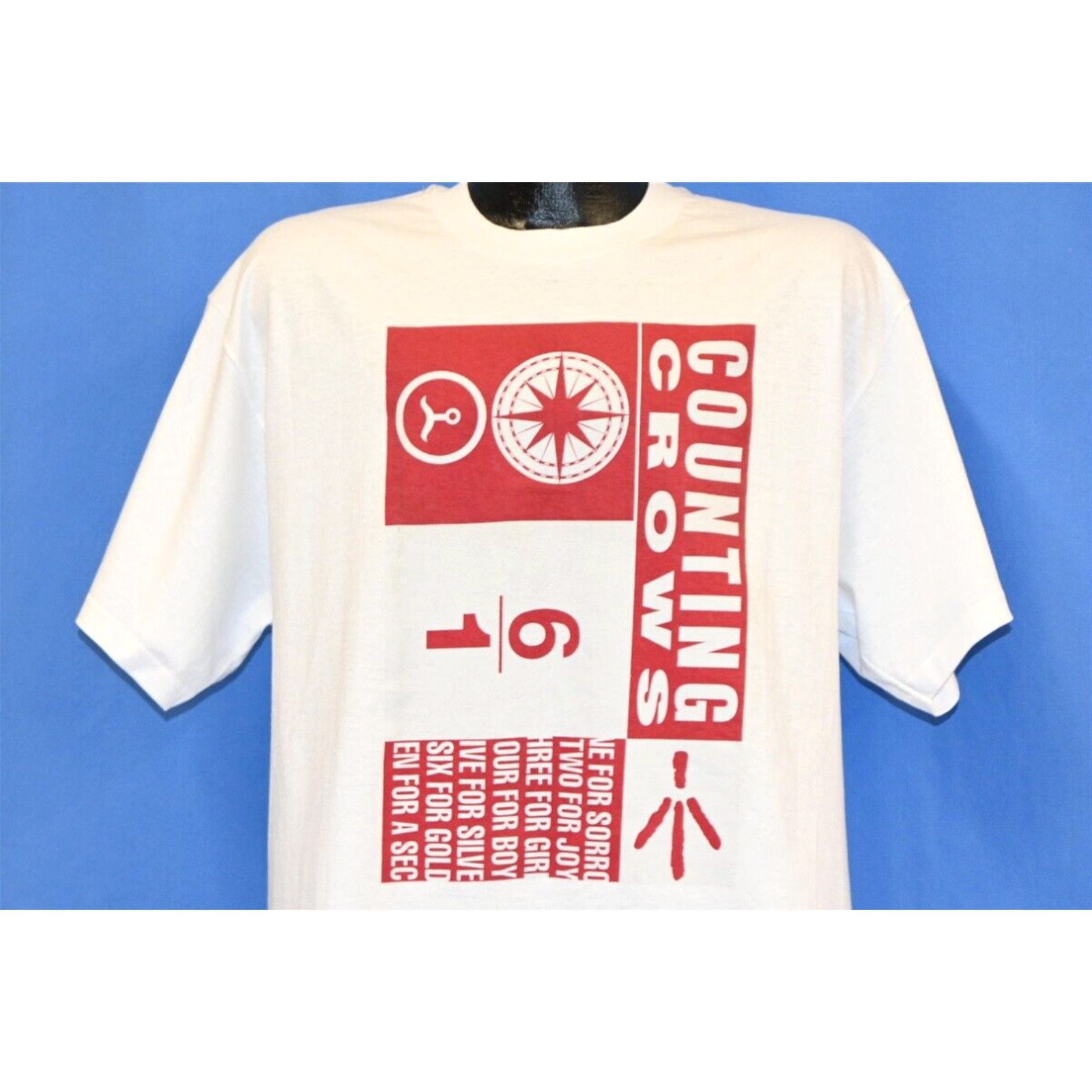 image of Hanes Vintage 90's Counting Crows Deadstock NWT Murder Of One Lyrics White T-Shirt XL (Size Large)