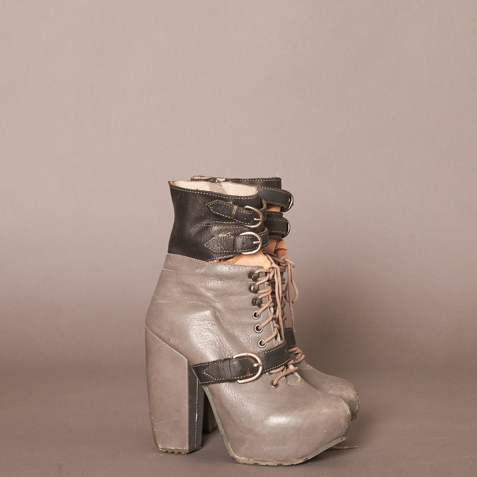 Miista Miista Andee Platform Buckle Gray Heels Boots 2011 Size US 5 / IT 35 - 1 Thumbnail