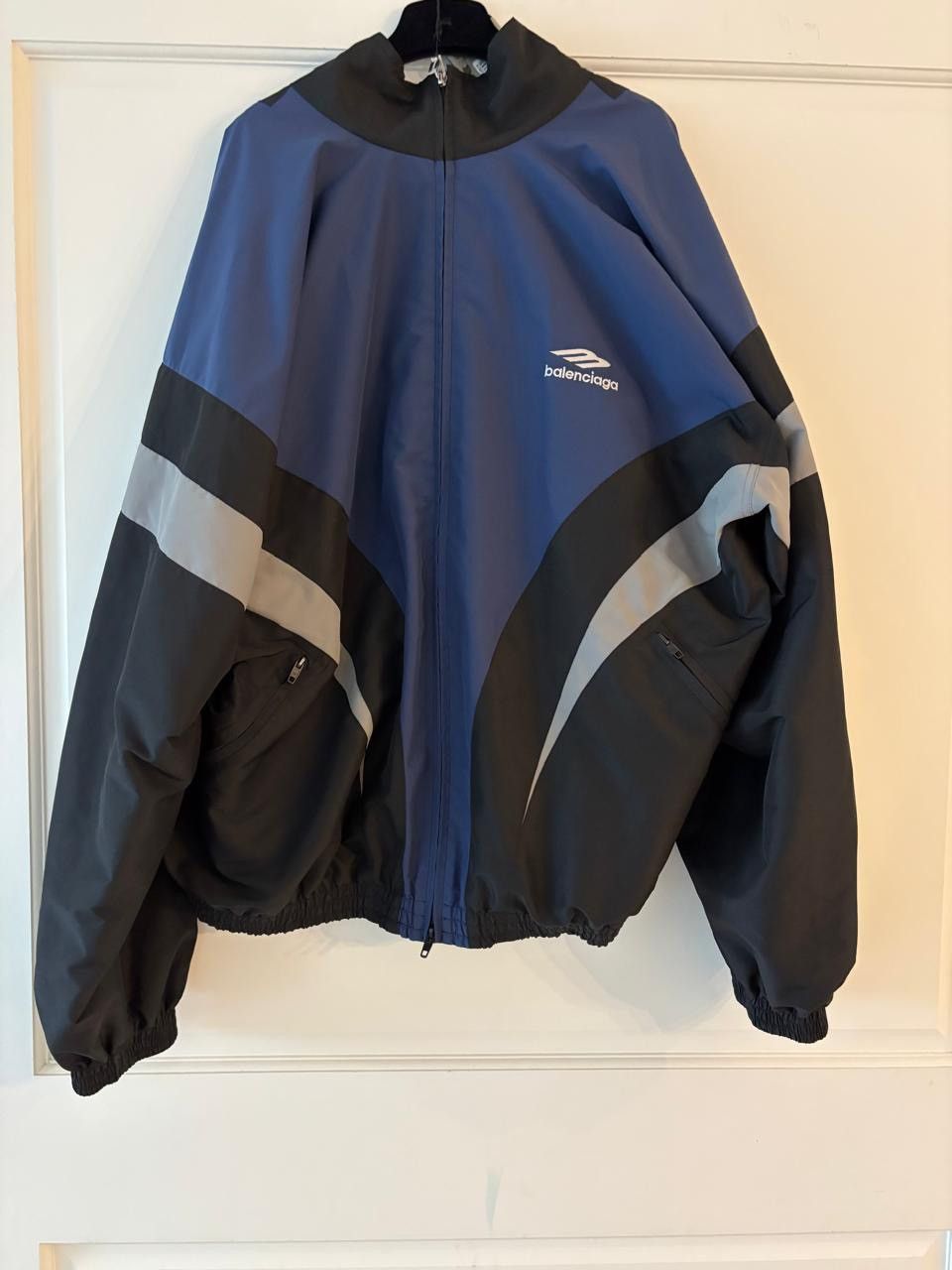 Balenciaga 3B Sports Icon Off Shoulder Tracksuit Jacket in Black