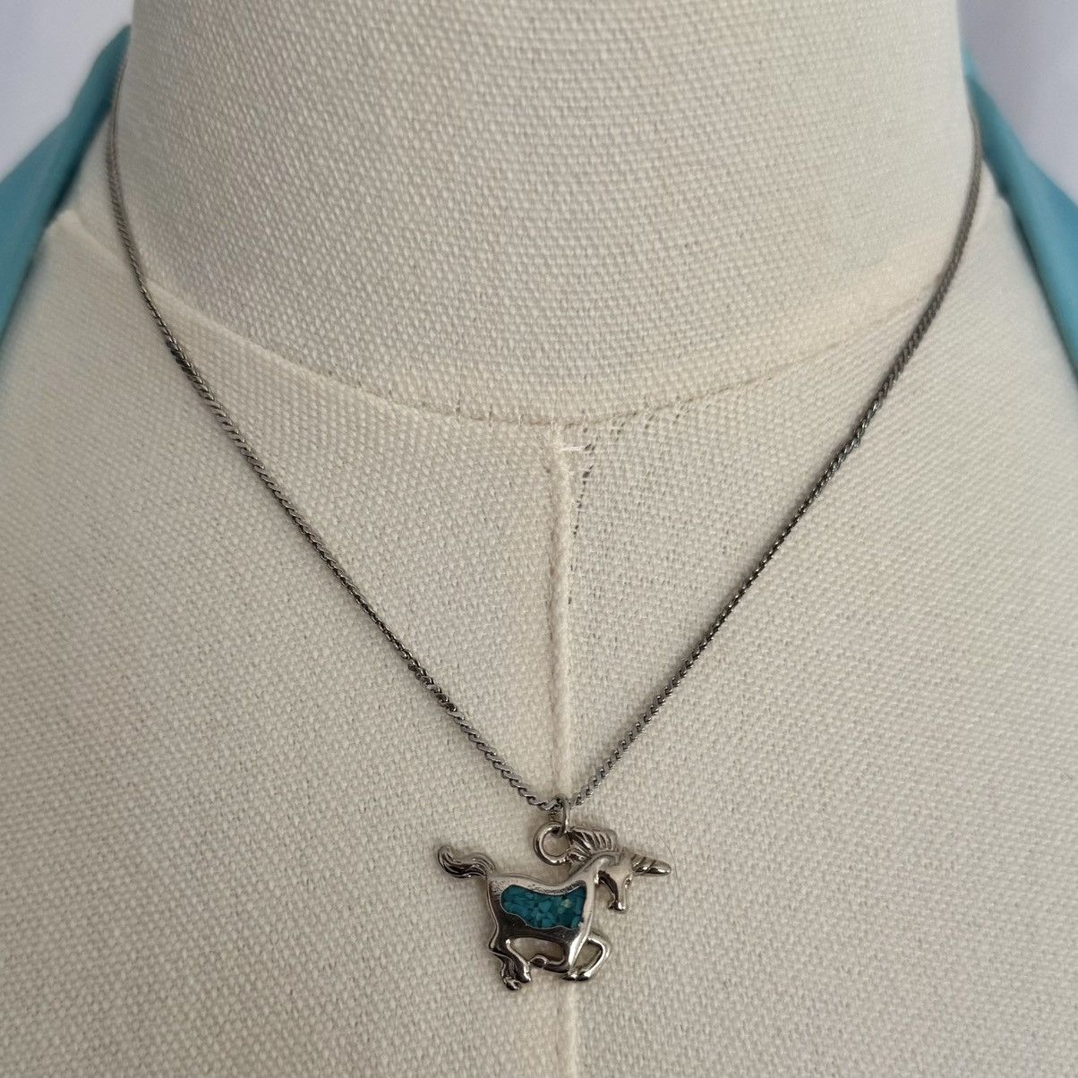 Vintage Vintage Y2K Turquoise Stone Running Unicorn Dainty Necklace Size ONE SIZE - 1 Thumbnail
