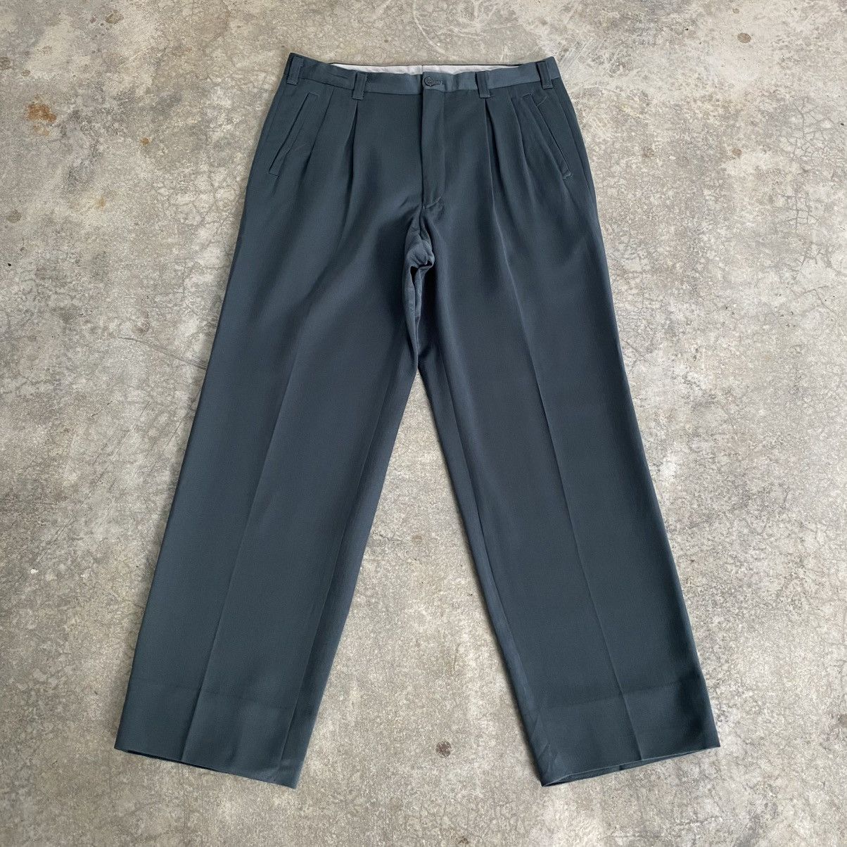 Christian Dior Monsieur 90’s CD Wool Gabardine Pleated Wide Trouser Pants Size US 33 - 3 Thumbnail