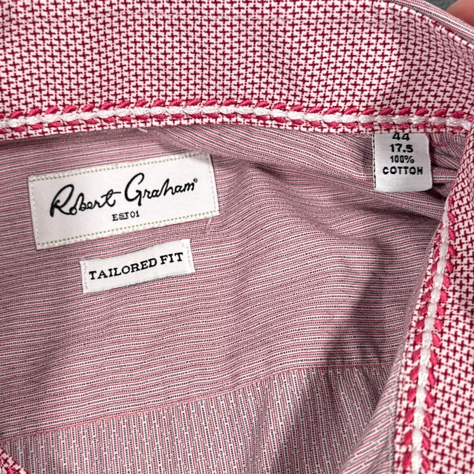Robert Graham Robert Graham Dress Shirt Mens XL 44 17.5 Red Micro Pinstripe Tailored Fit Casual Business Size US XL / EU 56 / 4 - 3 Thumbnail