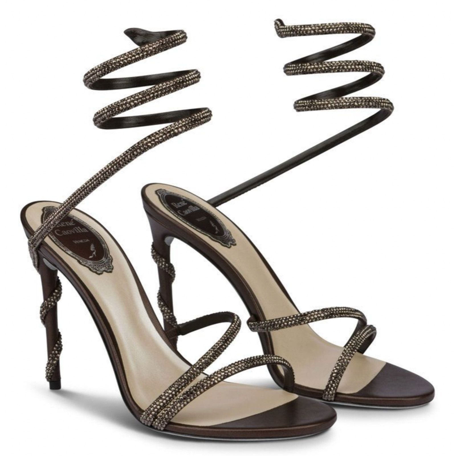 Rene Caovilla Margot Crystal Snake Ankle Wrap Strap Sandal Heel Pump 36 Size US 6 / IT 36 - 3 Thumbnail