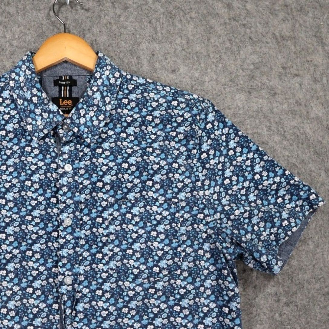 Lee Lee Button Up Shirt Mens L Blue Floral Stretch Short Sleeve Size US L / EU 52-54 / 3 - 3 Thumbnail
