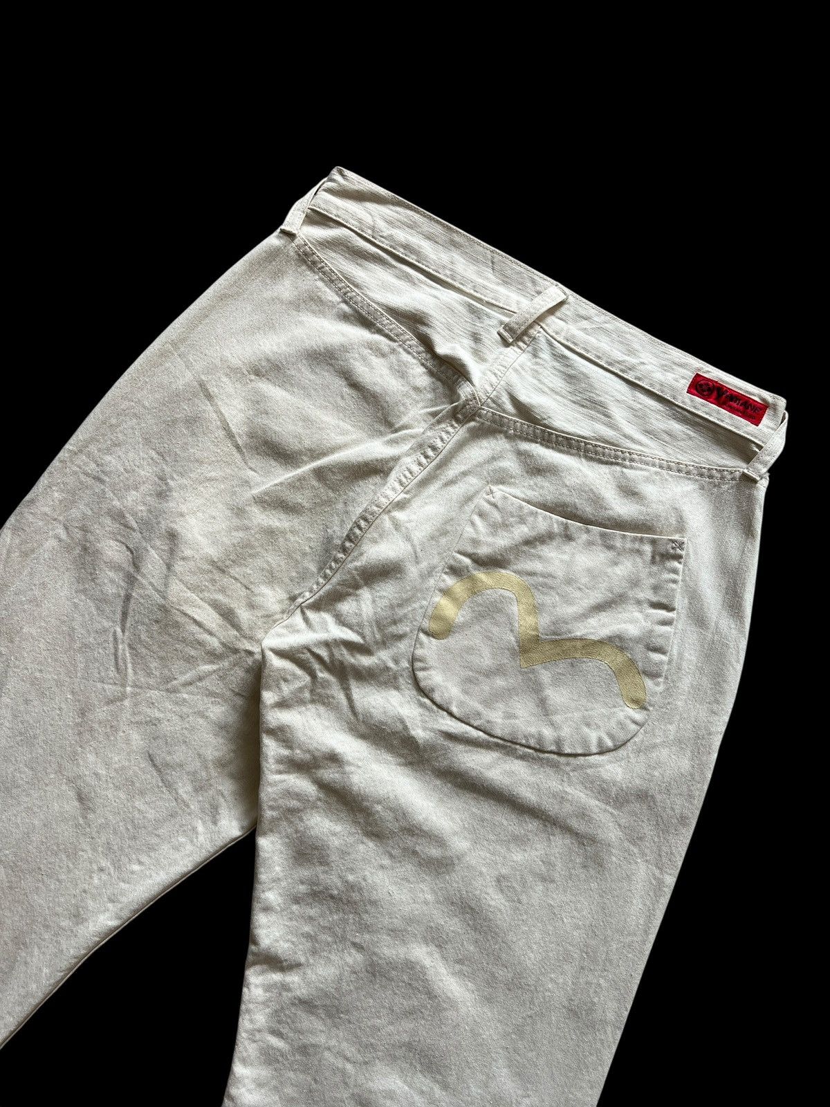 Evisu 2000s Evisu Daicock Single Pocket Off White Jeans Size US 33 - 5 Thumbnail