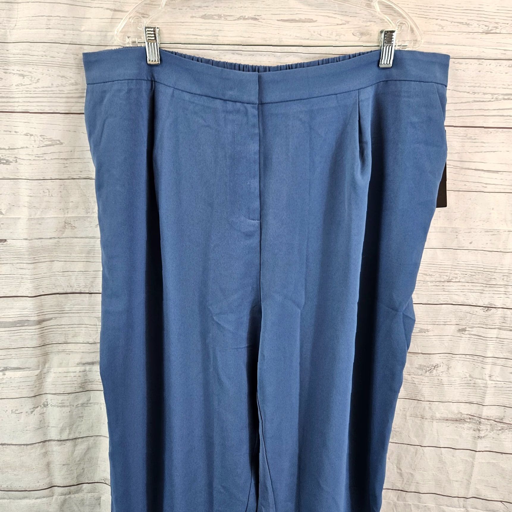 Vintage VINTAGE Skies Are Blue Pants 2X Solid Blue Pull On High Rise Womens Plus Fashion Ankle Size 40" / US 18 - 2 Thumbnail