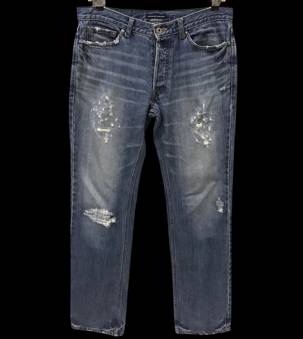 DISTRESSED DENIM LOUNGE LIZARD JAPAN DISTRESSED 'CRASH' DENIM
