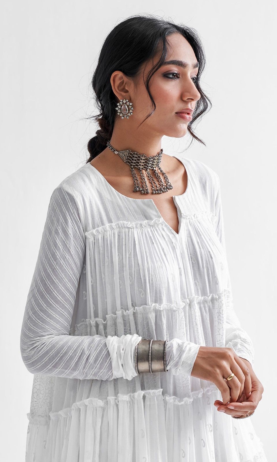 Other Firdaus Khari white Block Printed Tiered Anarkali Size XL / US 12-14 / IT 48-50 - 5 Thumbnail