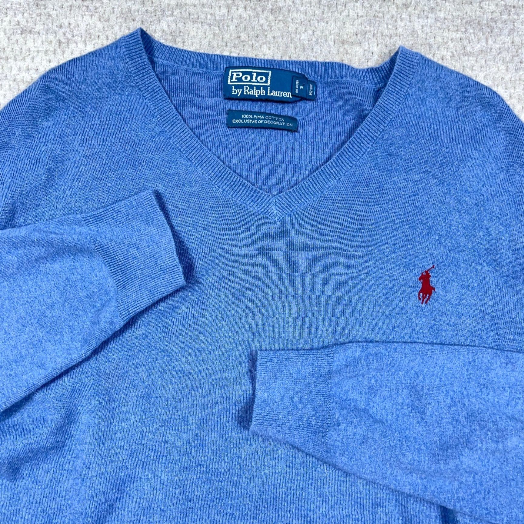 Polo Ralph Lauren Polo Ralph Lauren Sweater Men Medium Blue Red Pony Pima Cotton V-Neck Soft Adult Size US M / EU 48-50 / 2 - 3 Thumbnail