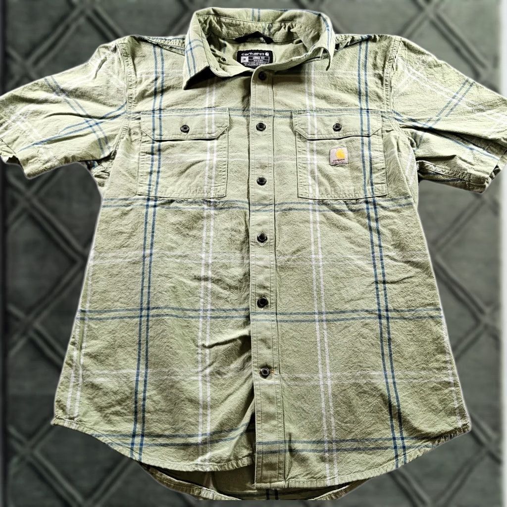 Carhartt Carhartt Shirt Mens Button-Up Pocket Plaid Green 100% Cotton Relaxed Fit Size M Size US M / EU 48-50 / 2 - 1 Thumbnail