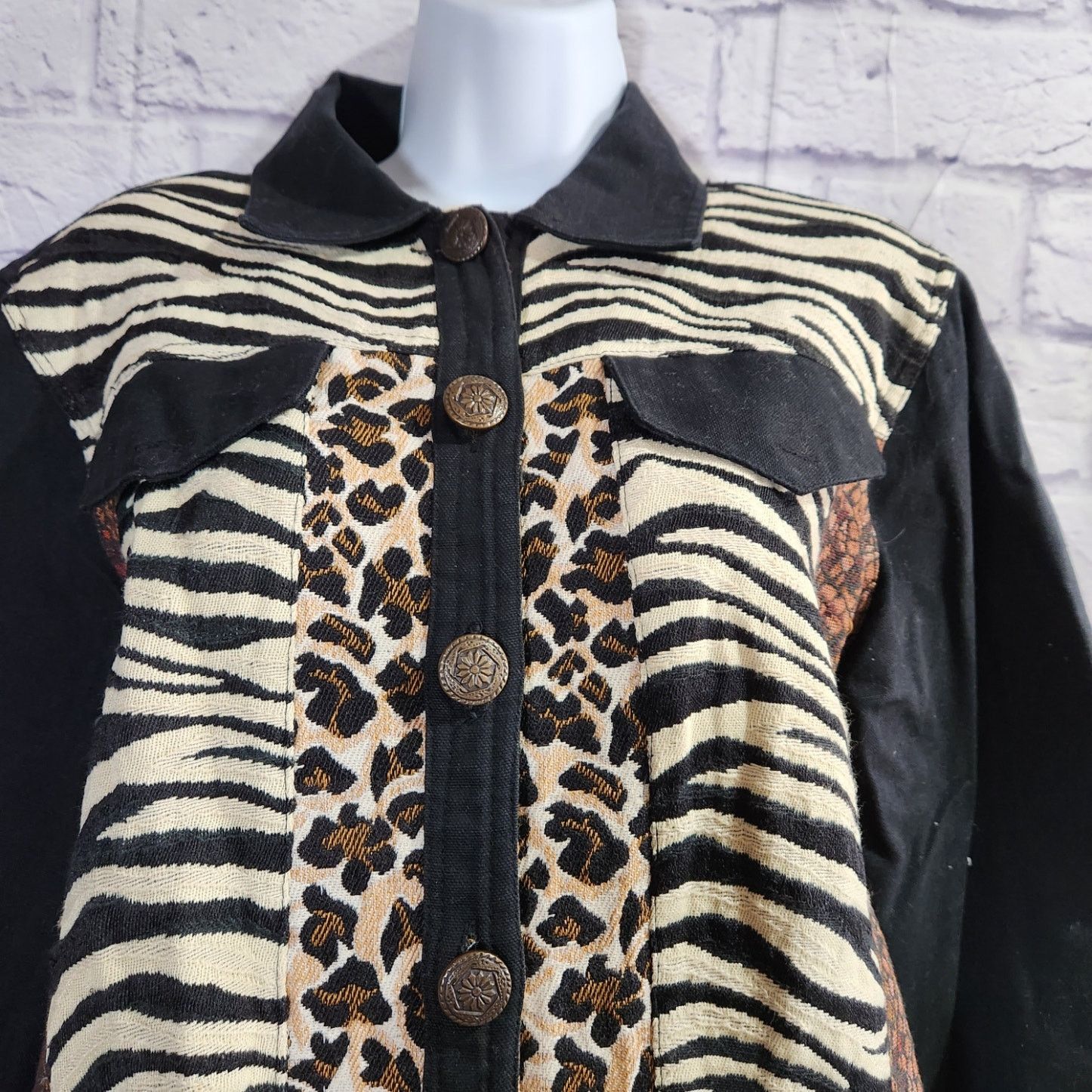 Other VTG Carolina Blues Black Animal Print Denim Jacket Small Size S / US 4 / IT 40 - 2 Thumbnail