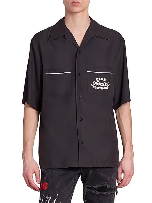 Amiri os11x1225 Club Cotton Camp Shirt in Black Size US S / EU 44-46 / 1 - 3 Thumbnail