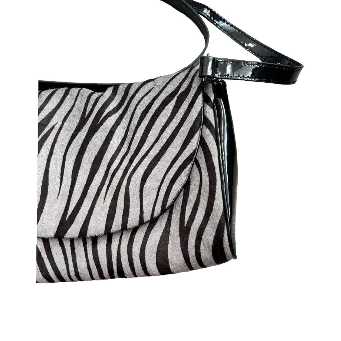 Johnston & Murphy Johnston & Murphy Zebra Pony Hair Patent Leather Shoulder Bag Clutch Handbag Multicolor Zebra Print Women Small 24" Strap Size ONE SIZE - 4 Thumbnail