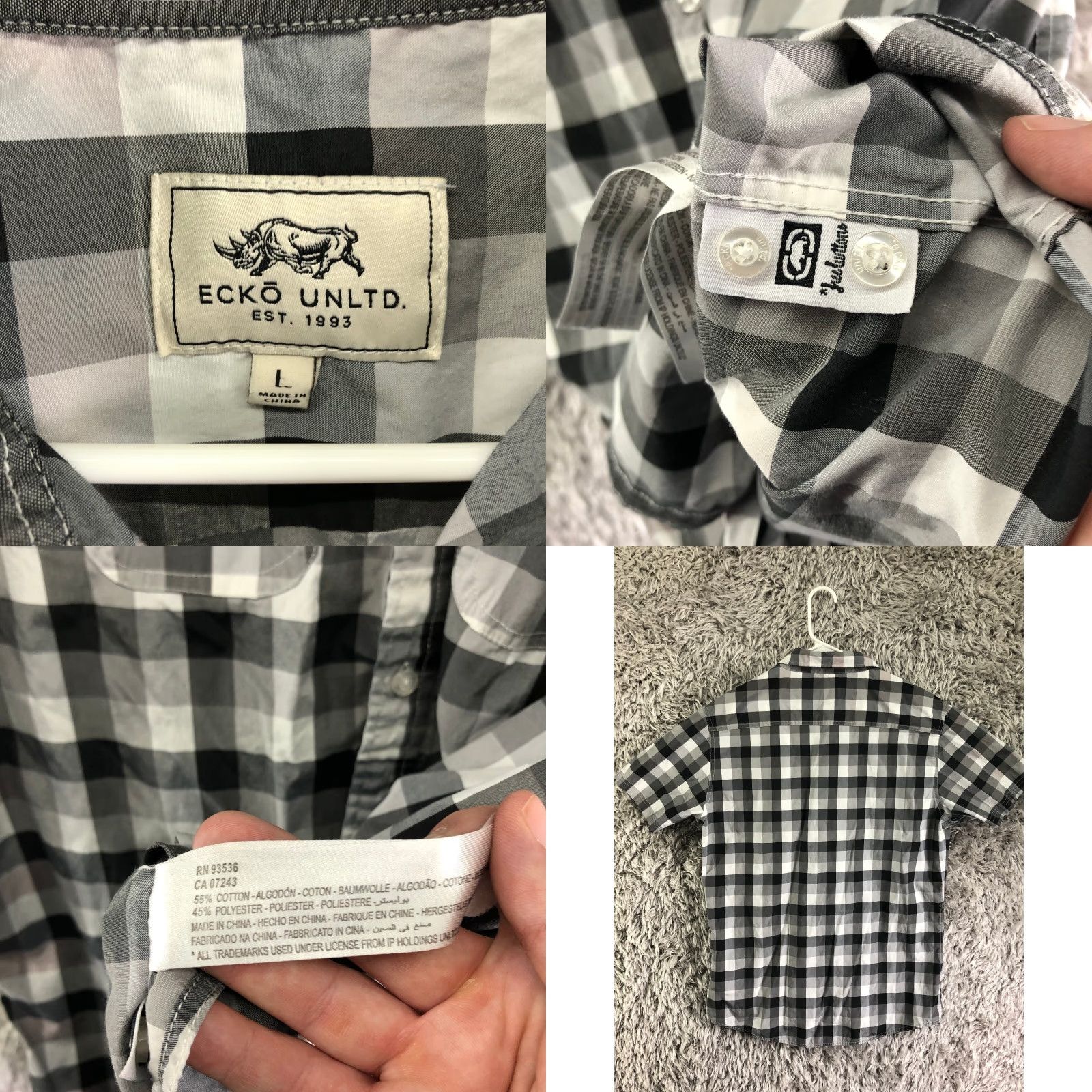 Ecko Unltd. Ecko UNLTD Shirt Mens Size L Gray Short Sleeve Button-Up Spread Collar Classic Modern Button-Up Shirt Size US L / EU 52-54 / 3 - 8 Thumbnail