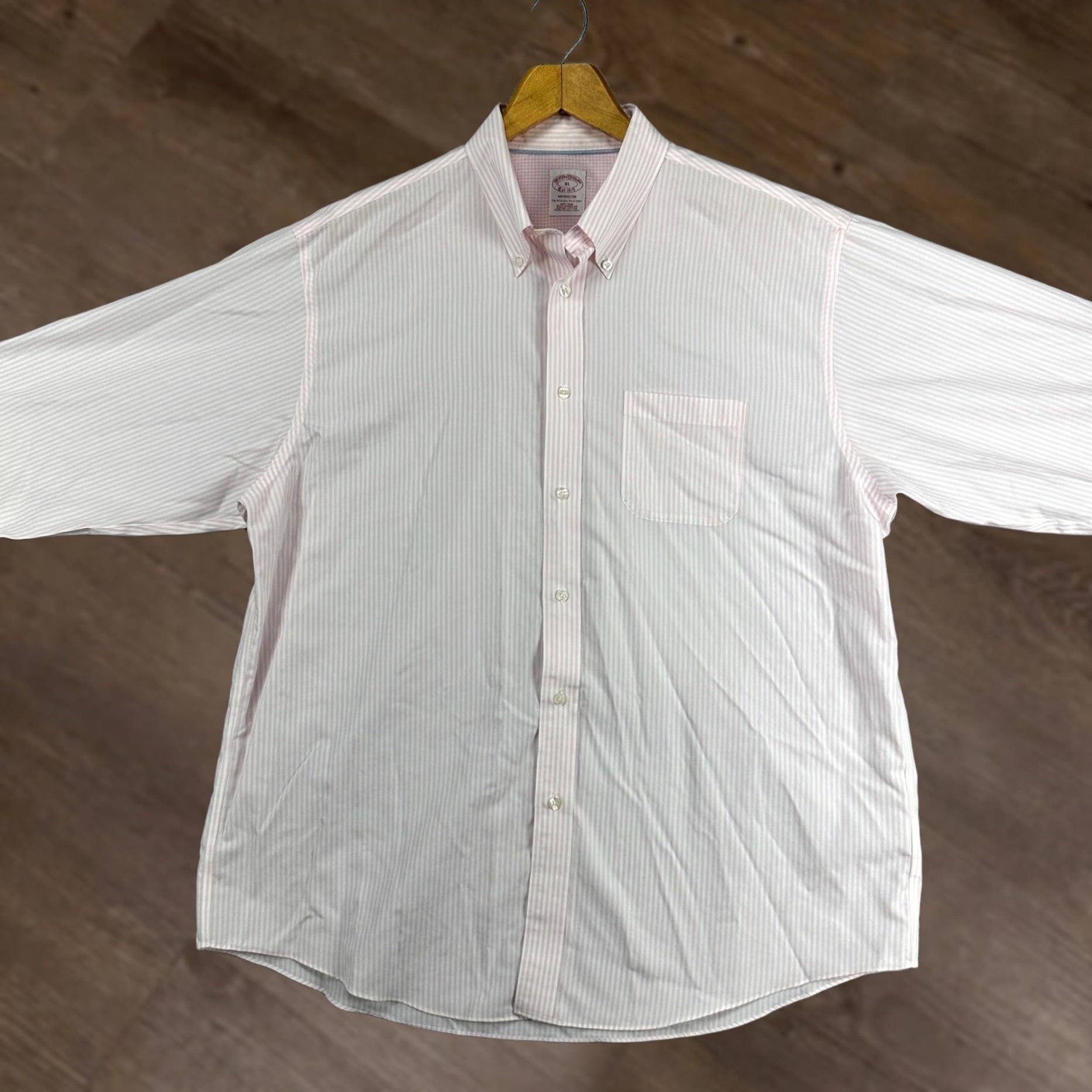 Brooks Brothers VINTAGE Brooks Brothers Madison Mens Button Down Shirt XL Pink Striped Supima Cotton Size US XL / EU 56 / 4 - 1 Thumbnail