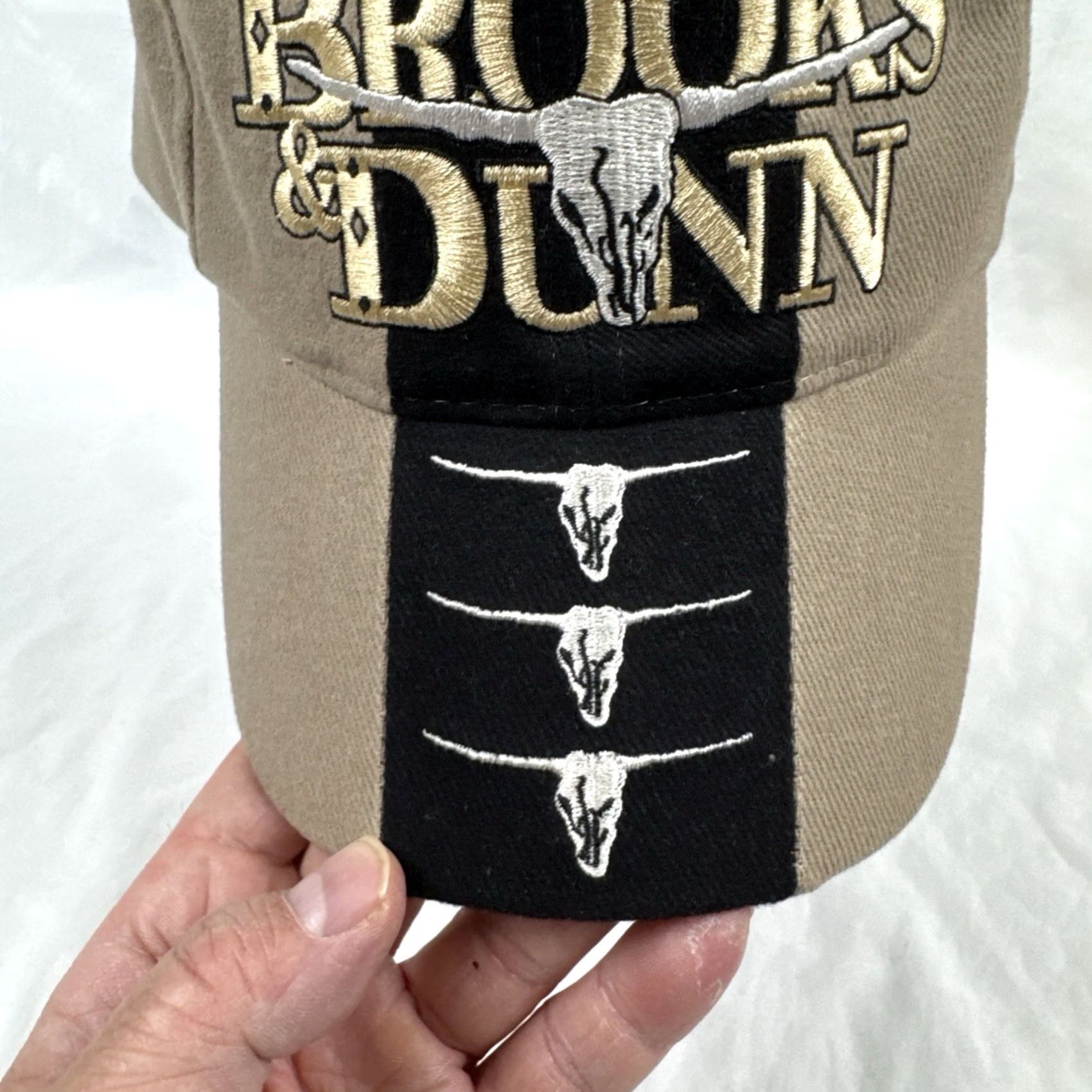 Brooks Y2K Brooks & Dunn Band Hat Country Western Strapback Longhorn Skull Beige Black Mens Size ONE SIZE - 3 Thumbnail