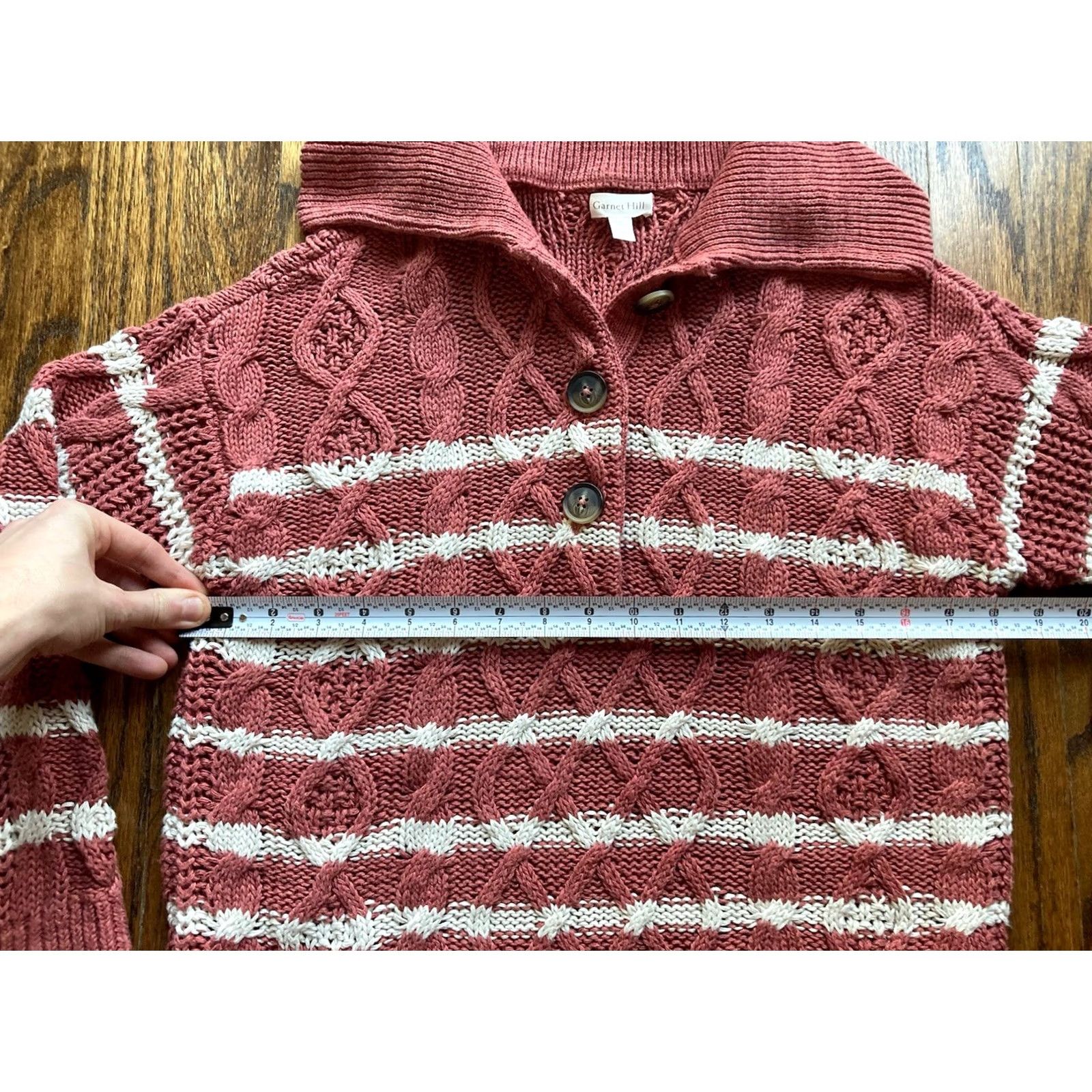 Vintage GARNET HILL Sweater Womens XS Cotton Linen Chunky Knit Fisherman Long Sleeve Collared Solid Pink Size XS / US 0-2 / IT 36-38 - 6 Thumbnail