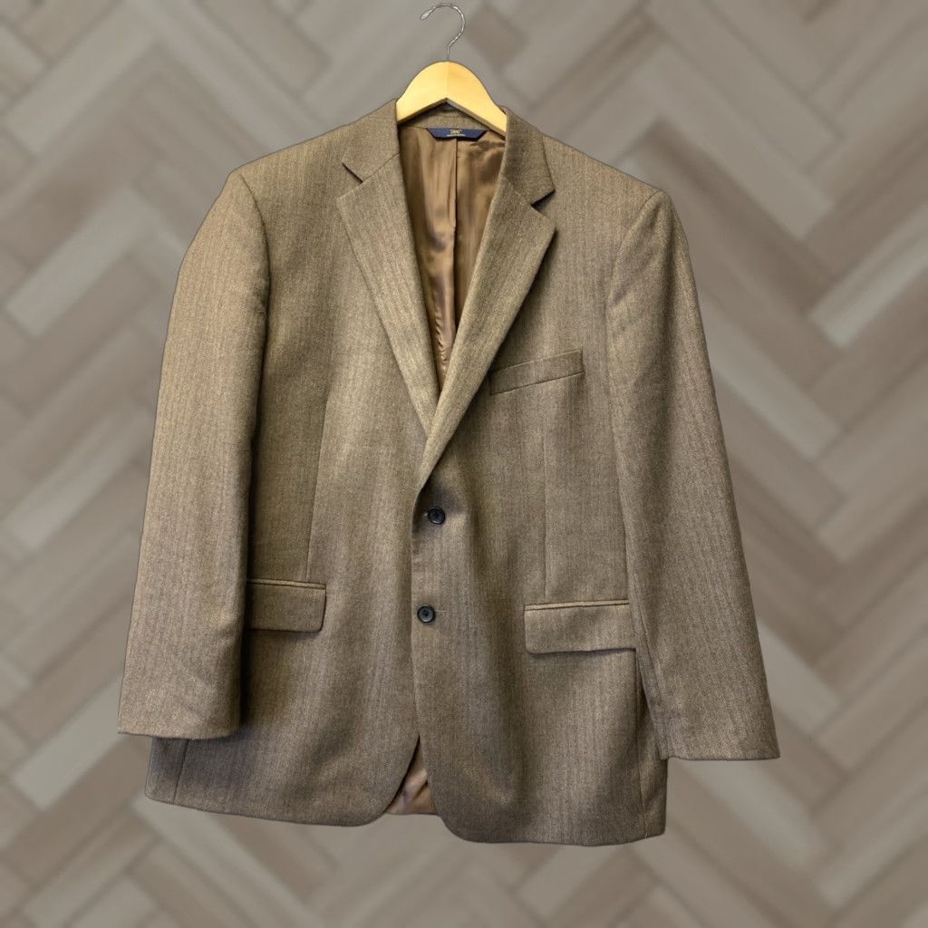 BROOKS BROTHERS VINTAGE BLAZER 44R HERRINGBONE WOOL BROWN MADISON MENS