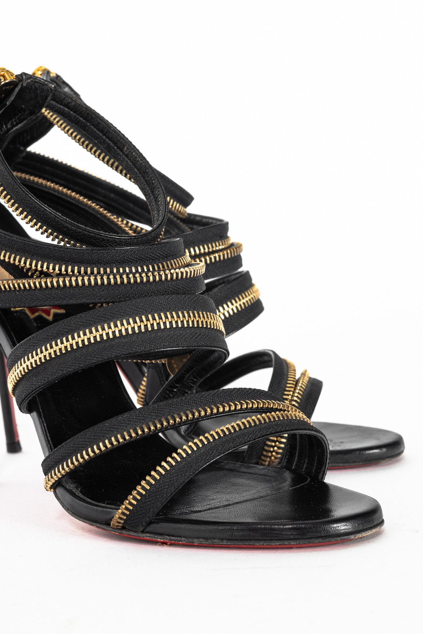 Christian Louboutin Christian Louboutin Unzip 100 Black & Gold Kid Leather Booty Size US 9 / IT 39 - 7 Thumbnail