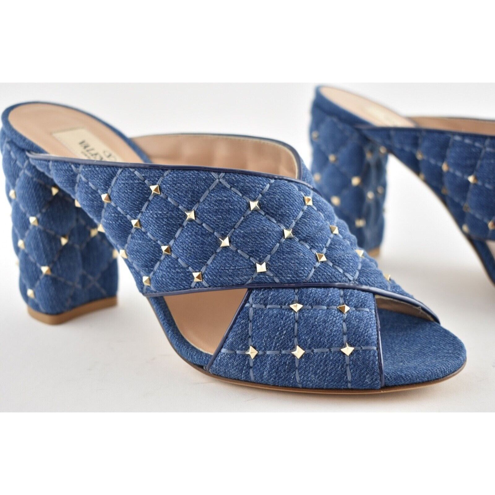 Valentino Valentino Rockstud Spike Denim Blue Mule Stud Backless Size US 6.5 / IT 36.5 - 6 Thumbnail