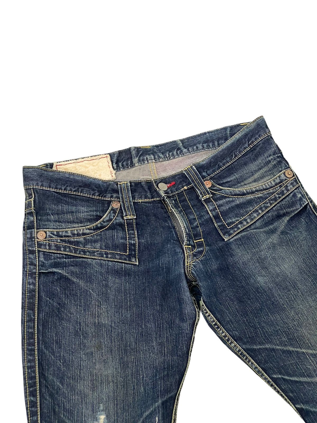 Japanese Brand Flare Jeans Blue Way Japan Faded Distress Low Rise 8🟦3 Size US 35 - 8 Thumbnail