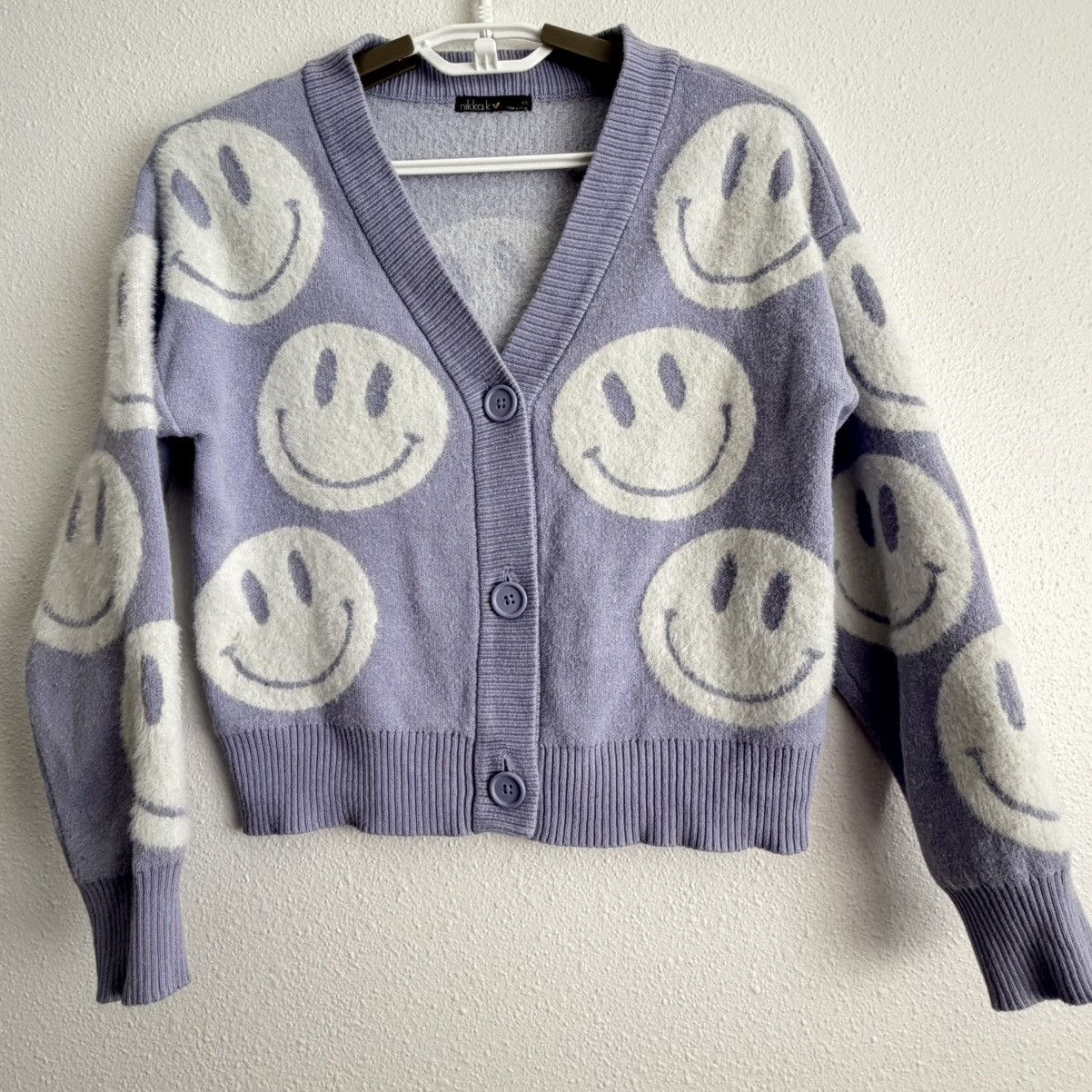 Other Nikka K Smiley Face Cardigan Sweater Juniors XS Lavender Y2K Size XS / US 0-2 / IT 36-38 - 1 Thumbnail