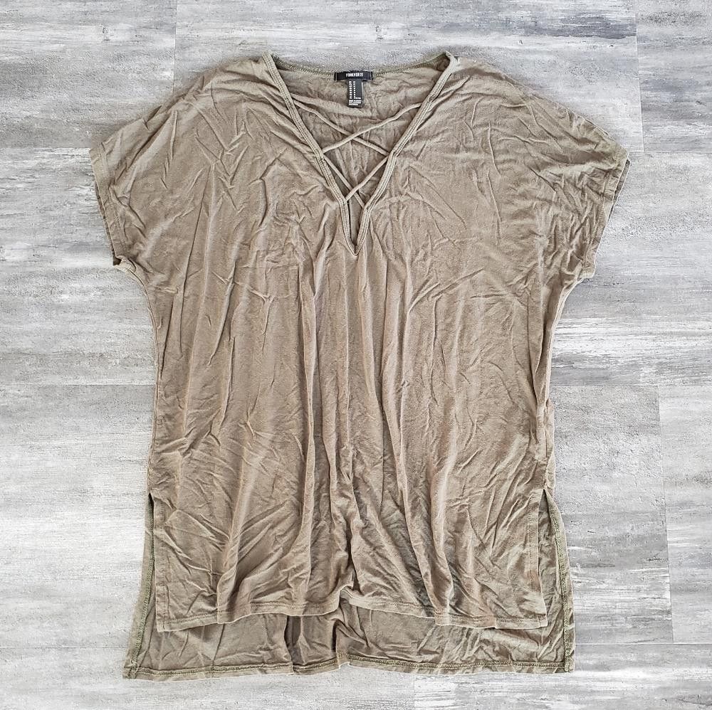 Forever 21 Olive Oversized Laced Up F21 Short Sleeve Size M / US 6-8 / IT 42-44 - 1 Thumbnail
