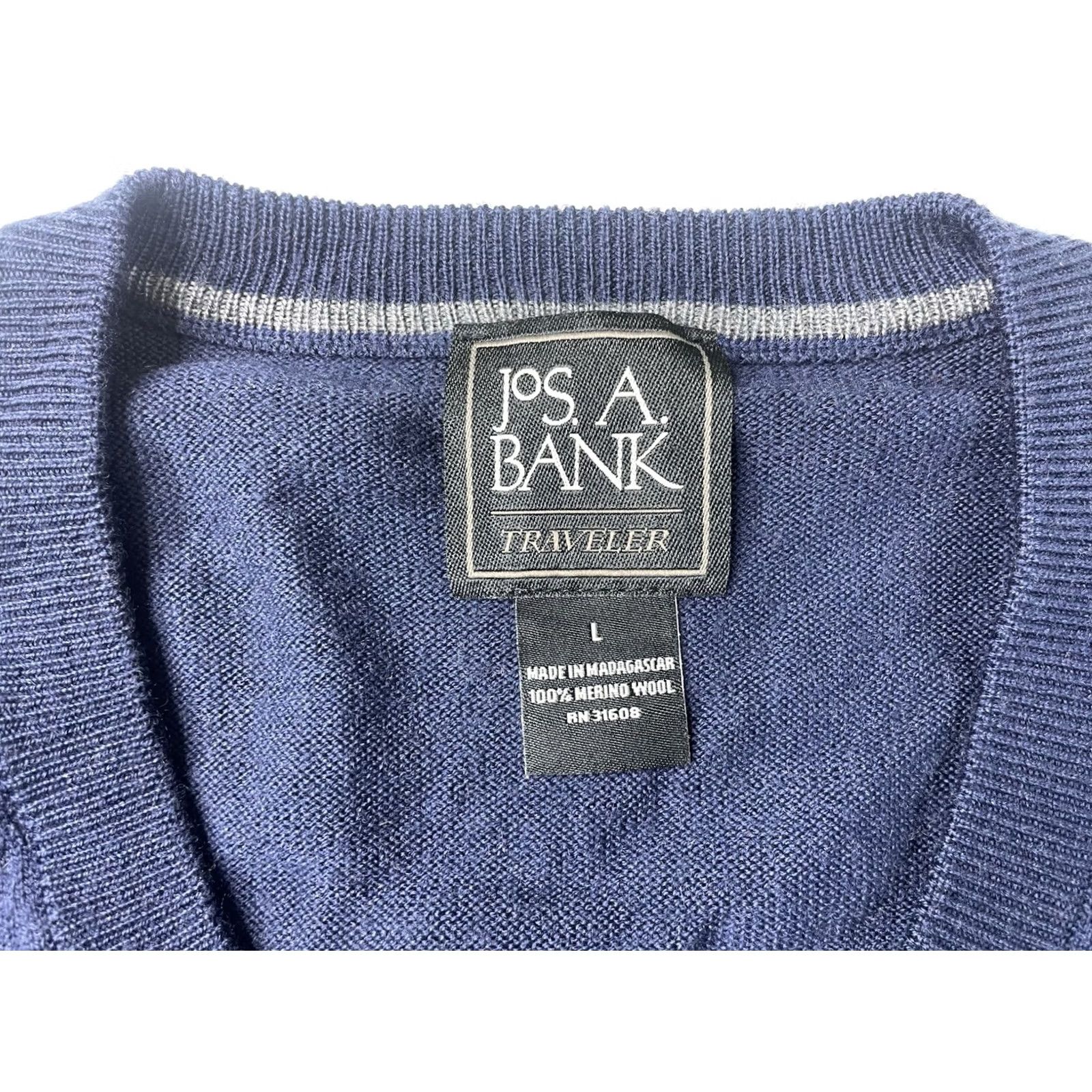 Jos. A. Bank Jos. A. Bank Sweater Mens L Blue 100% Merino Wool Traveler V-Neck Pullover Size US L / EU 52-54 / 3 - 3 Thumbnail