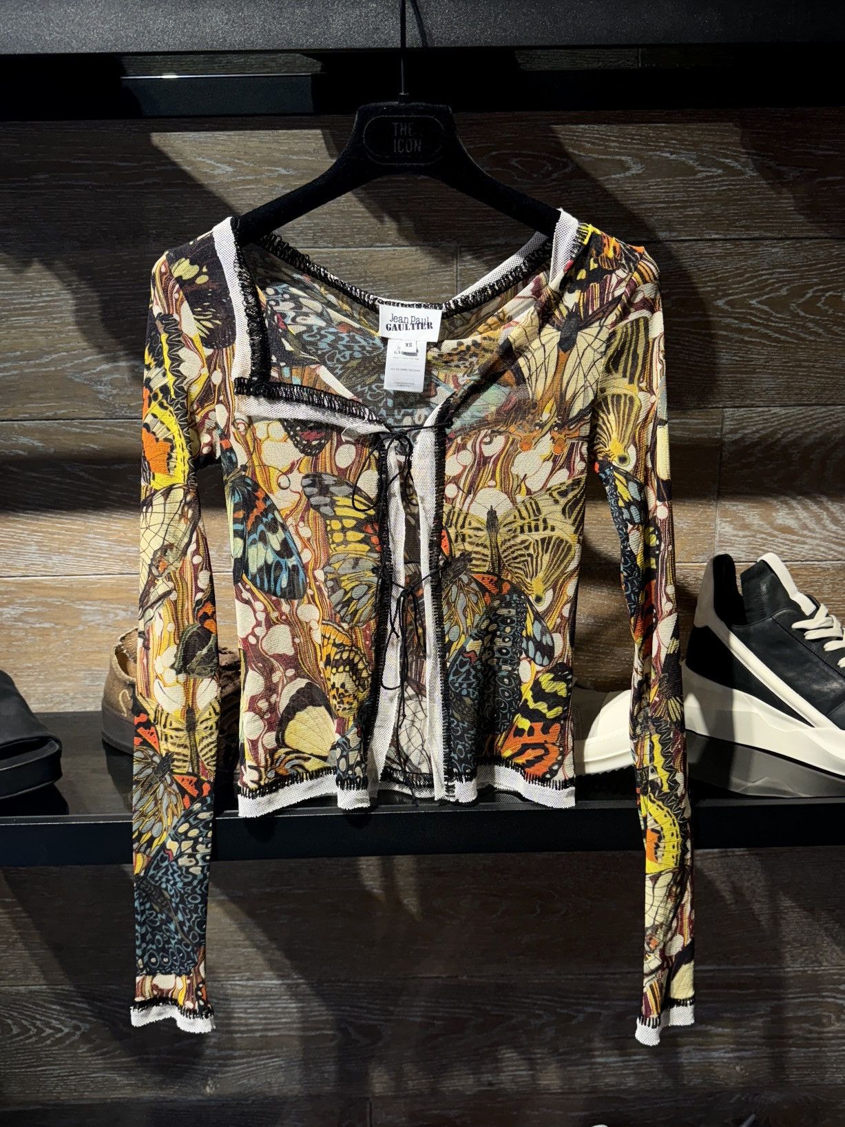 image of Last Size Jean Paul Gaultier Butterfly-Print Mesh Cardigan, Women's