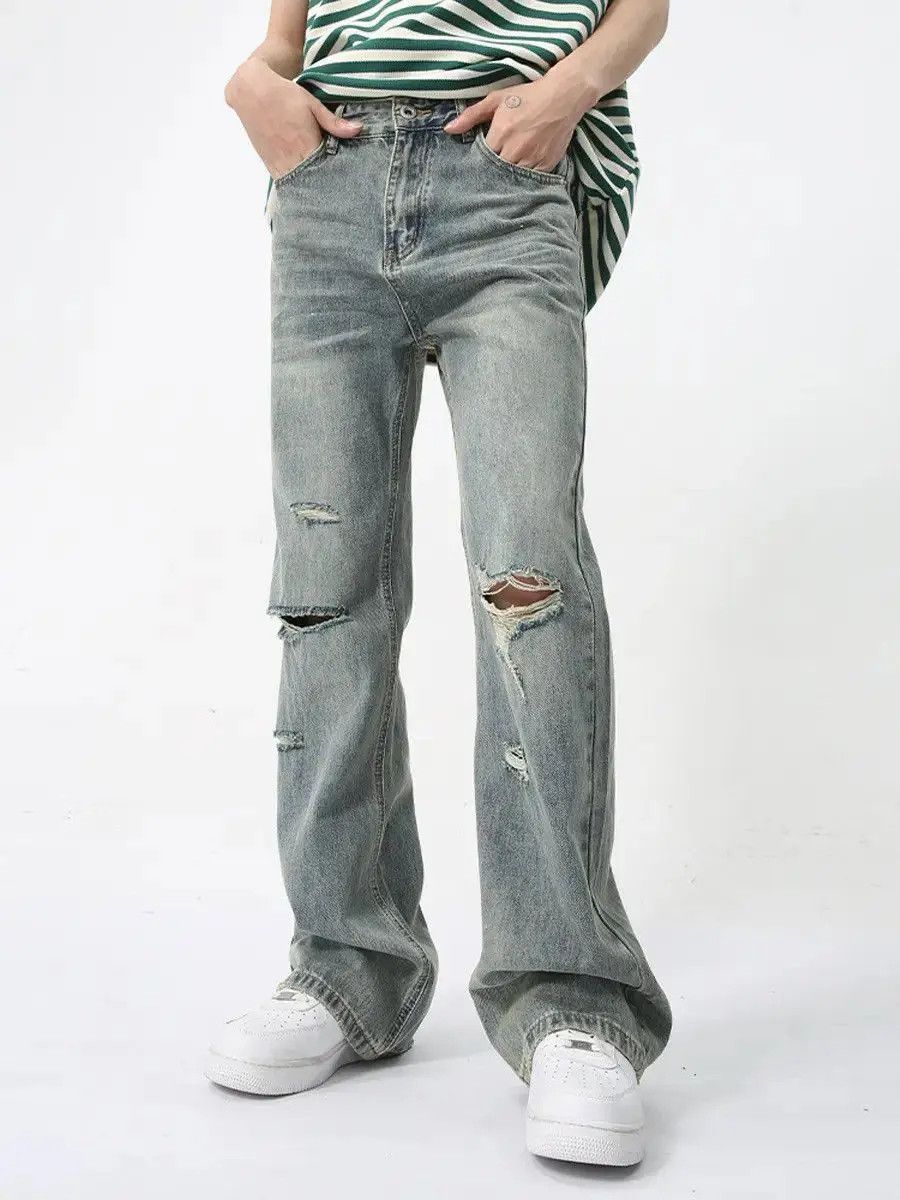 Japanese Brand Retro loose ripped micro flared jeans Size US 32 / EU 48 - 2 Thumbnail