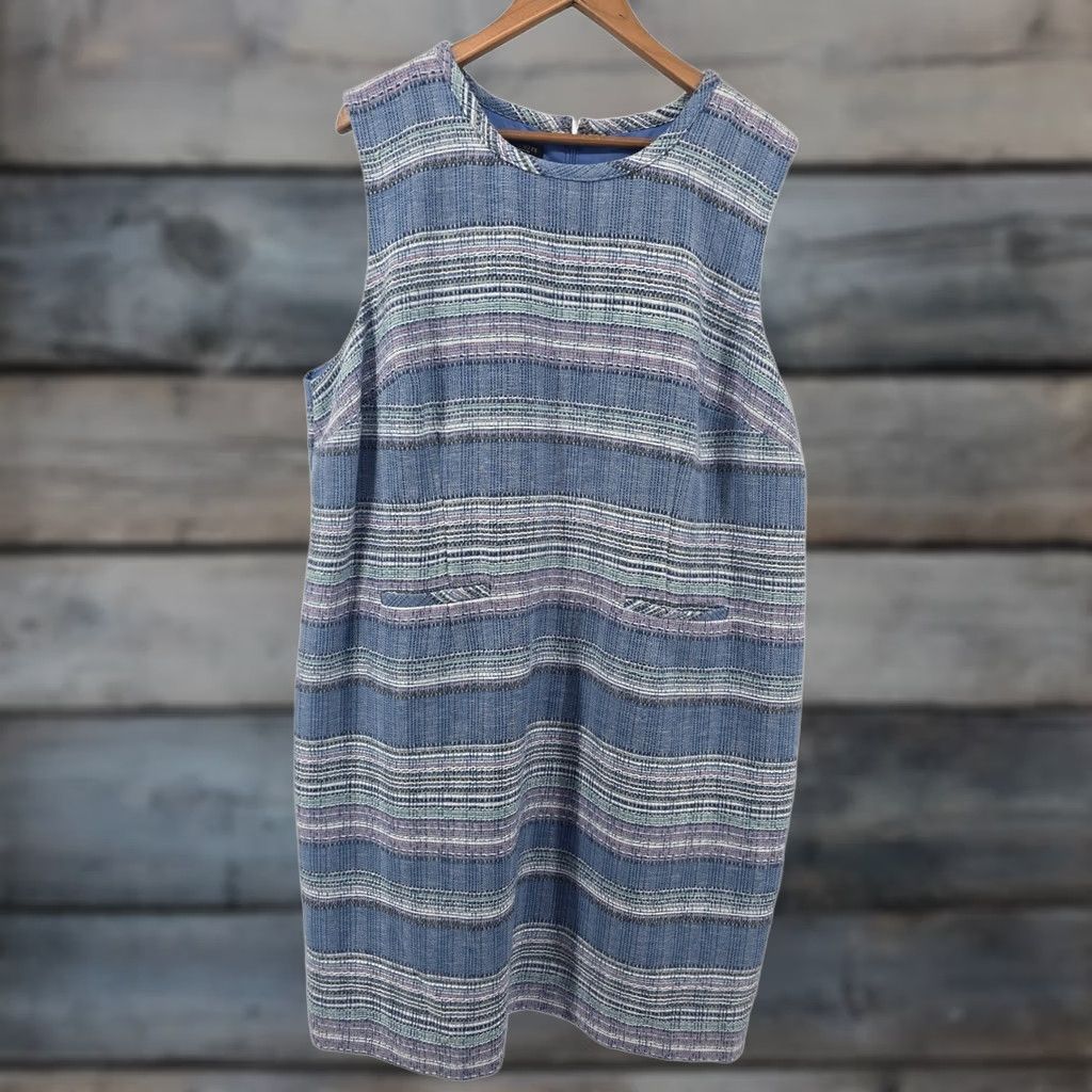 Talbots Talbots Sheath Dress Womens 20P Blue Striped Tweed Sleeveless Shift Business Size 3XL / US 20-22 - 1 Thumbnail