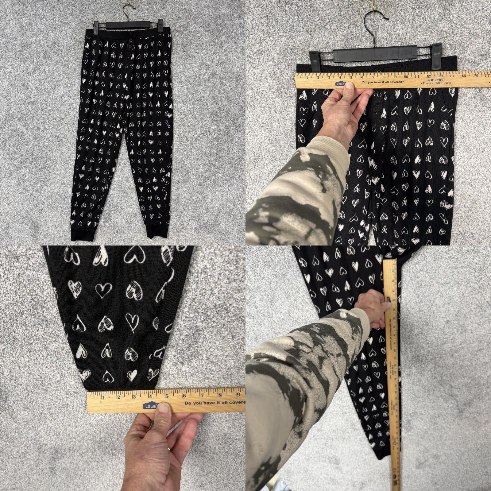 Vintage Cuddl Duds Pajama Set Womens Small Black Heart Print Knit Lounge Sleepwear Size ONE SIZE - 8 Thumbnail