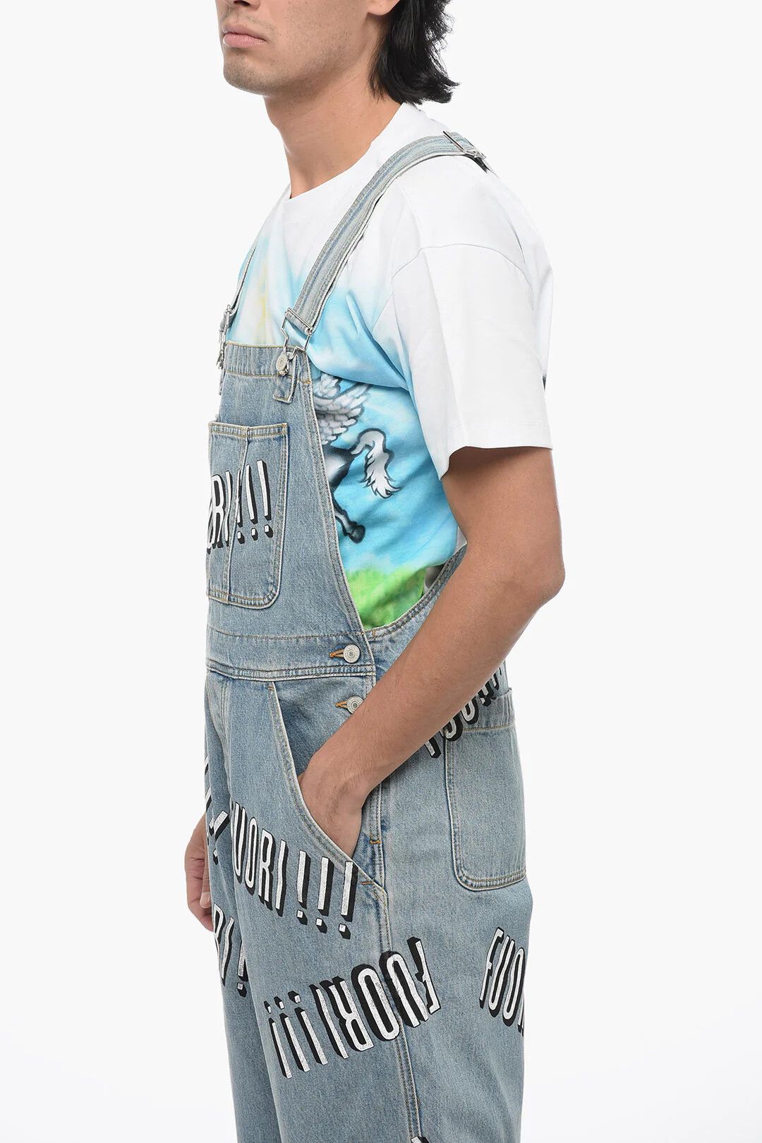 Gucci og1mm0426 Printed Denim Overalls in Light Blue Size US 31 - 3 Thumbnail
