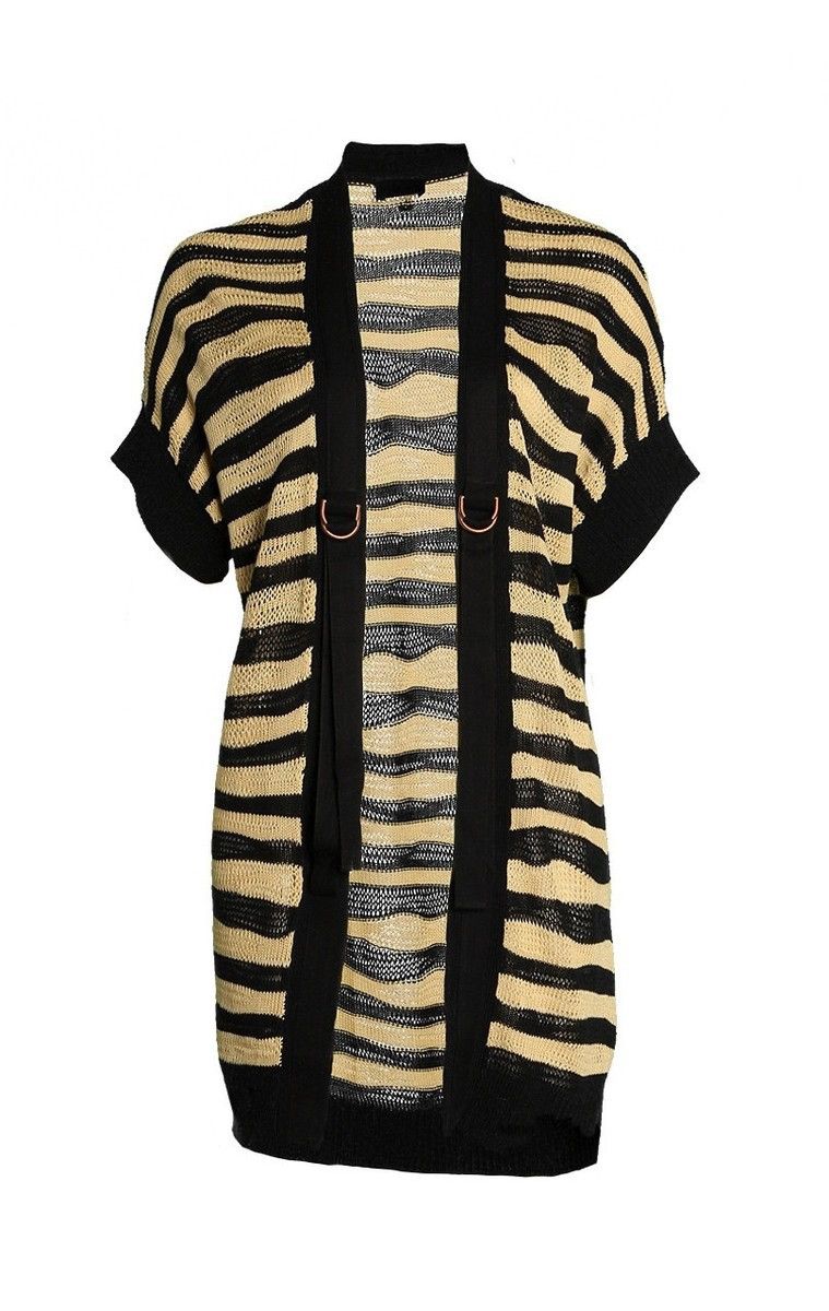 Diesel DIESEL Brand Black Beige Stripe Knit Sweater Cardigan Bolero Size XS / US 0-2 / IT 36-38 - 1 Thumbnail
