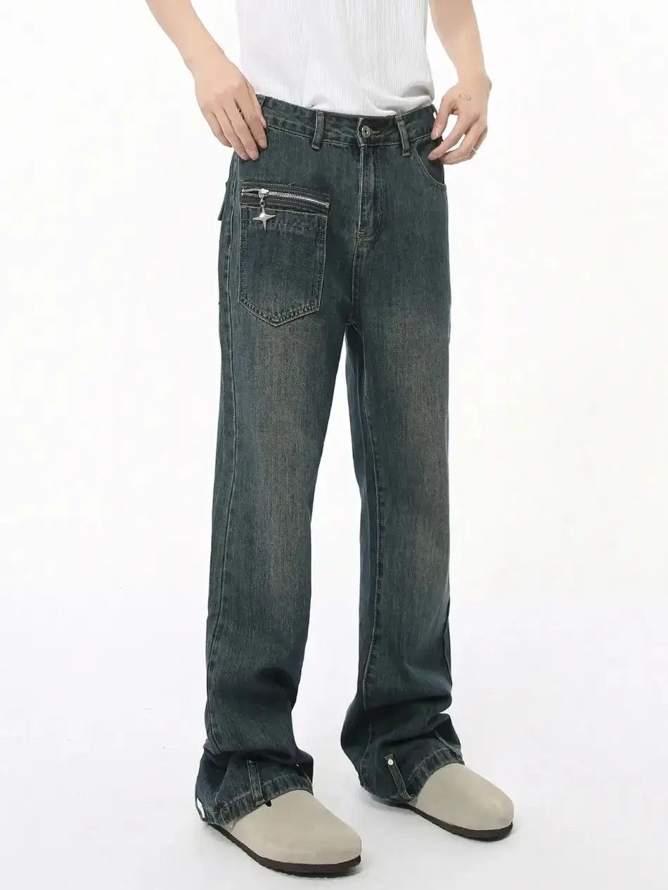 Japanese Brand Retro pocket patchwork micro flared jeans Size US 32 / EU 48 - 1 Thumbnail