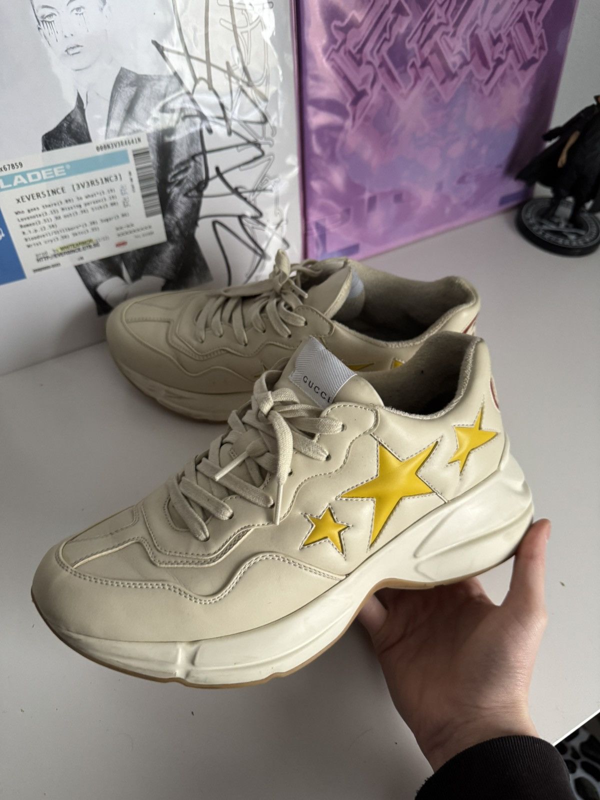 Gucci Gucci Rhyton Star Leather Sneakers Cream Yellow Luxury Size US 8.5 / EU 41-42 - 17 Thumbnail