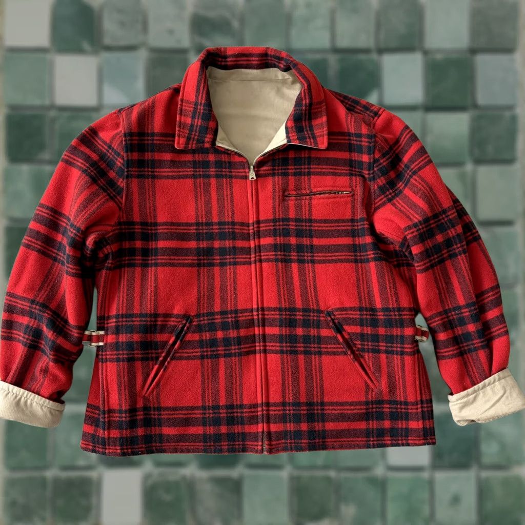 Vintage American Living Reversible Wool Jacket Mens 2XL Red Buffalo Plaid Zipper Mid-Length Size US XXL / EU 58 / 5 - 1 Thumbnail