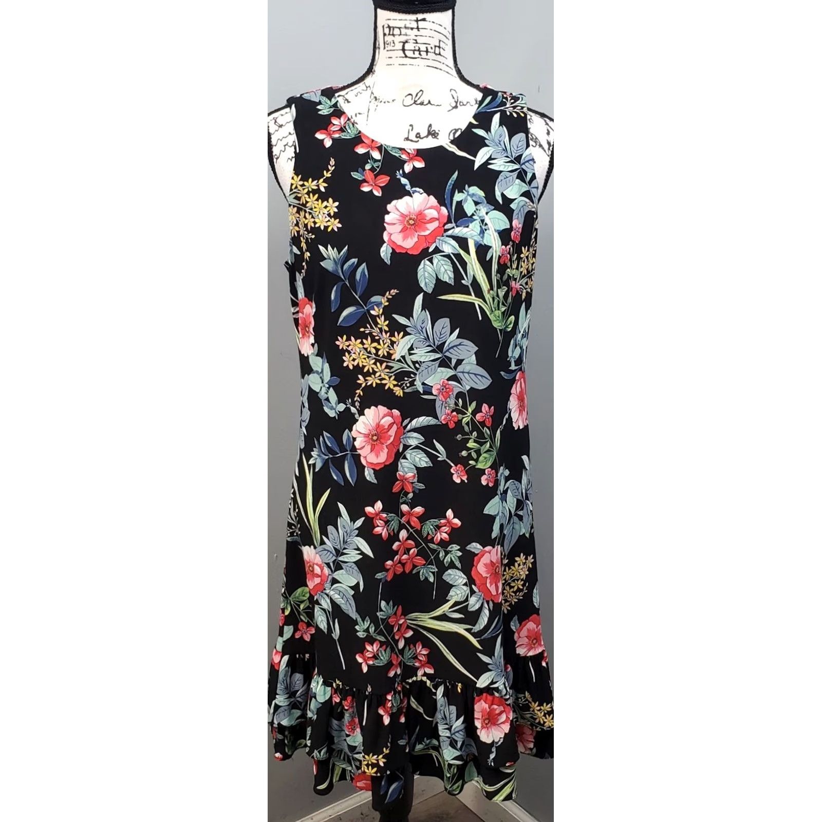 Tommy Hilfiger Tommy Hilfiger Tank Dress Womens Size 10 Multicolor Floral Overlay Sleeveless Ruffle Hem Dress Size L / US 10 / IT 46 - 2 Thumbnail