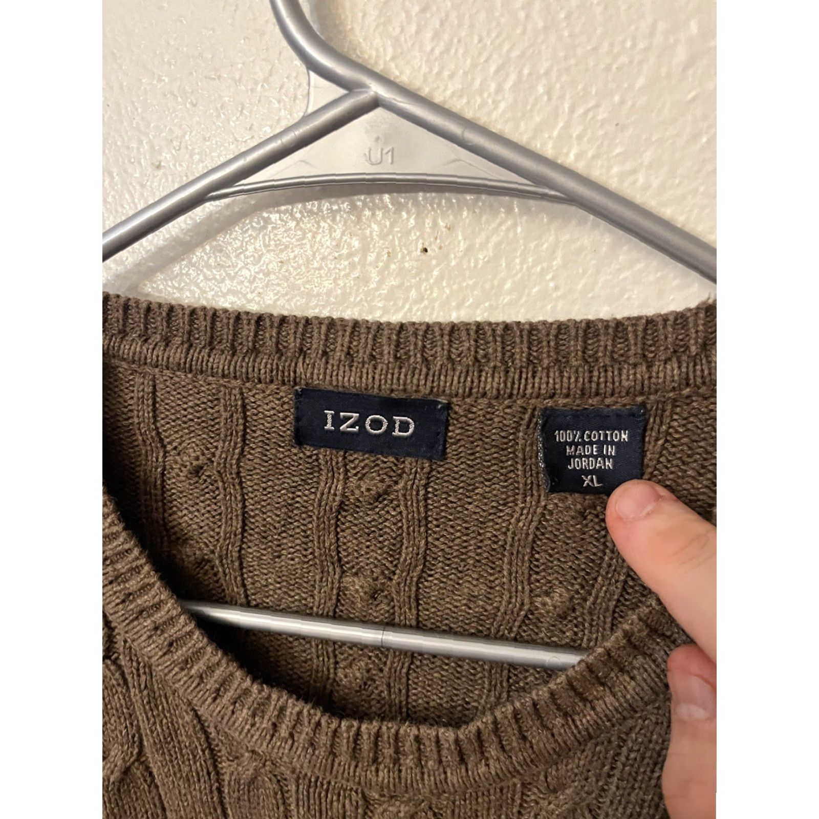 Izod IZOD Brown Sweater - Cable Knit Crew Neck 100% Cotton XL Men's Size US XL / EU 56 / 4 - 2 Thumbnail