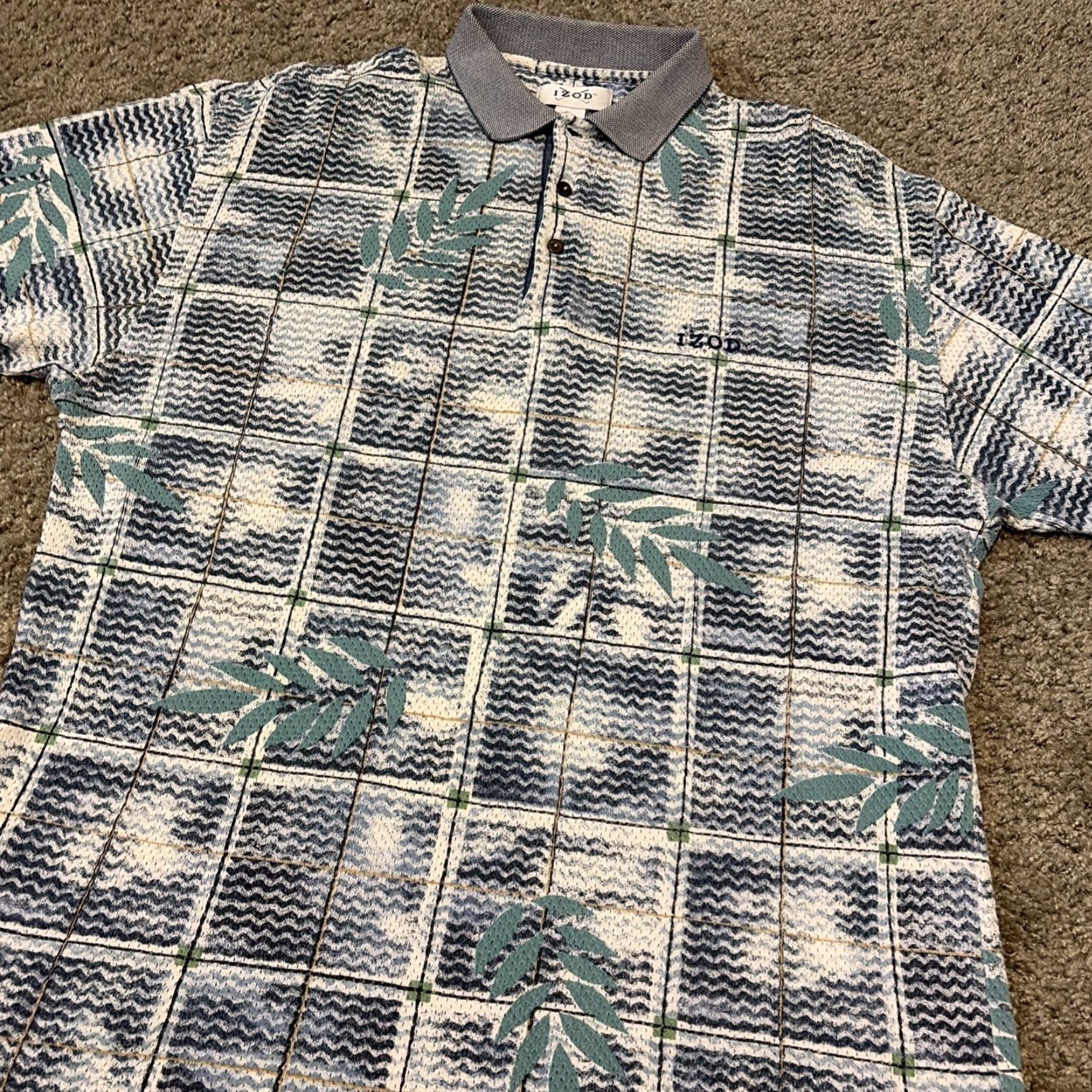 Izod VINTAGE Izod Golf Breathable Cotton White Blue Pattern Collared Shirt L Mens 90s Size US L / EU 52-54 / 3 - 4 Thumbnail