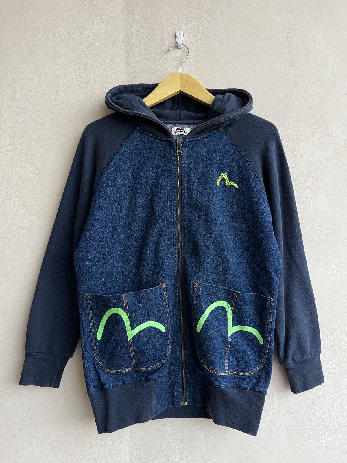 Evisu × Japanese Brand RARE EVISU SEAGULL STRETCH DENIM FLEECE ZIP HOOD JACKET Size US S / EU 44-46 / 1 - 1 Thumbnail