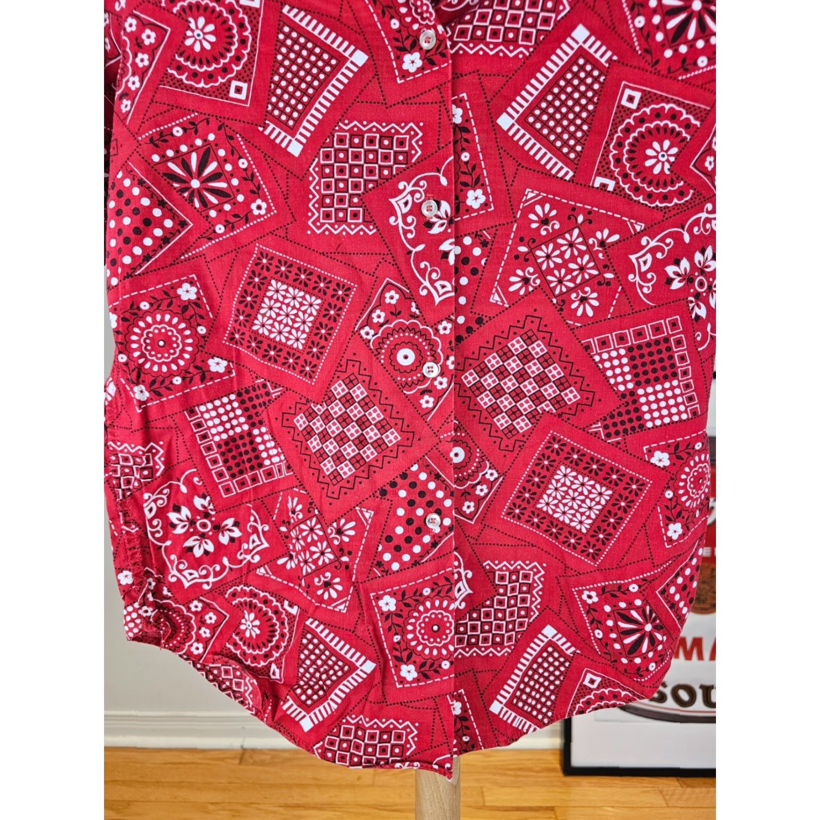 Vintage VINTAGE Rockabilly BUTTON UP SHIRT WOMEN'S L 60's DURABLE PRESS BANDANA RED Shirt XS? Size L / US 10 / IT 46 - 3 Thumbnail