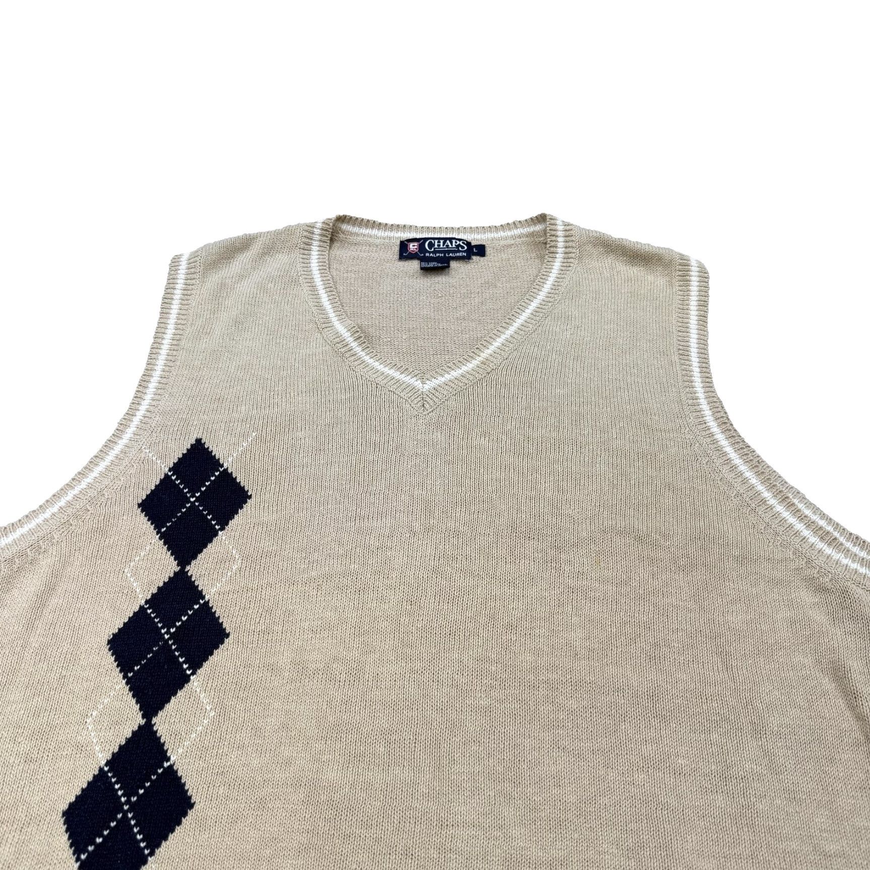 Chaps Chaps Ralph Lauren Sweater Vest Mens Large Beige Linen Cotton Golf Argyle Shirt/Vest Size US L / EU 52-54 / 3 - 2 Thumbnail