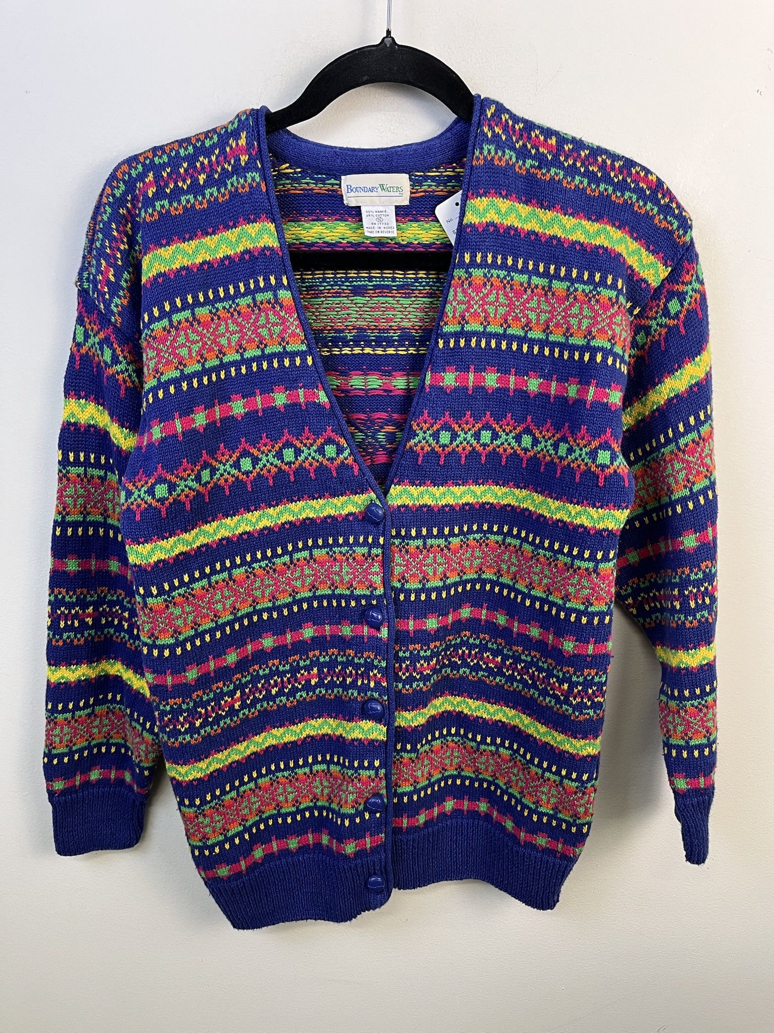 Vintage Vintage Knit Sweater 1990s Thick Knit Boundary Waters Rainbow Stripe Knit Cardigan Size S Size US S / EU 44-46 / 1 - 1 Thumbnail