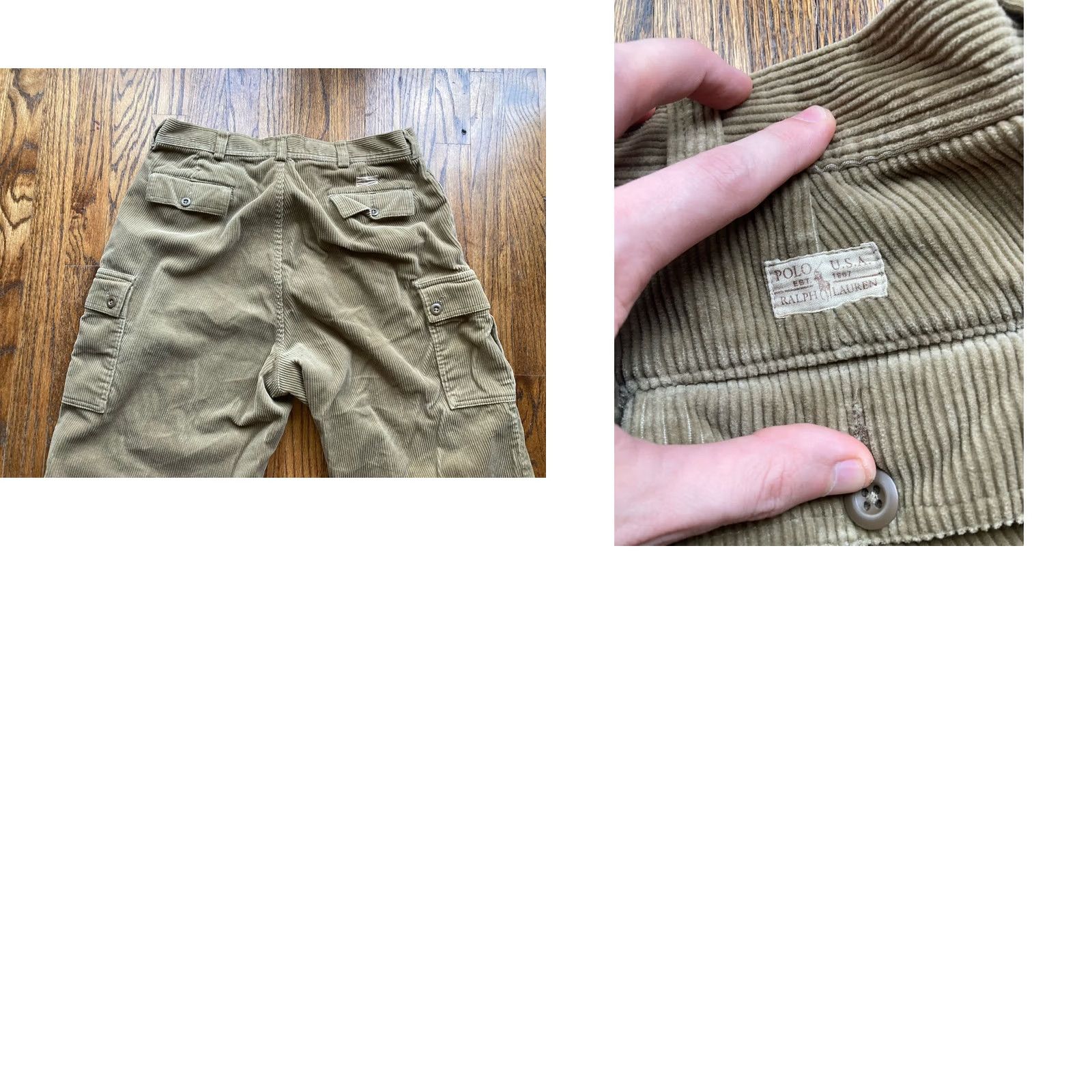 Polo Ralph Lauren VINTAGE Polo Ralph Lauren Cargo Pants Mens 35x32 Beige Corduroy 90s Cargo Pocket Zip Button Logo Size US S / EU 44-46 / 1 - 9 Thumbnail